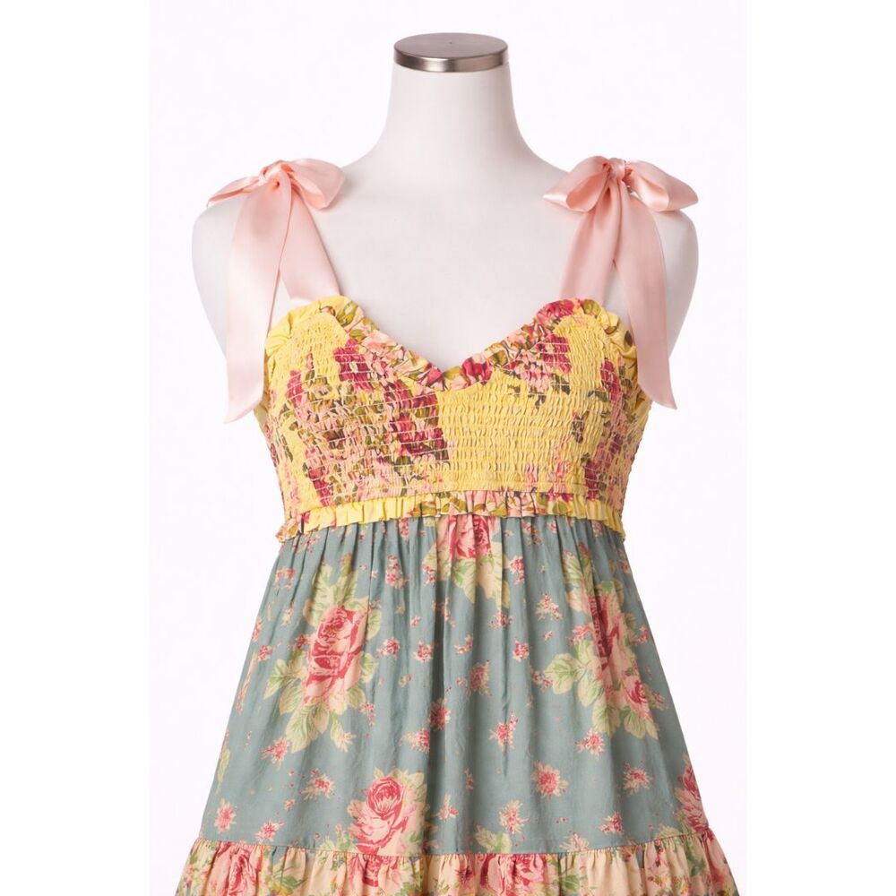 Floral Boho Maxi Dress Tiered Tie Shoulder est. Med Free People "Bluebell"-Insp - Picture 5 of 9